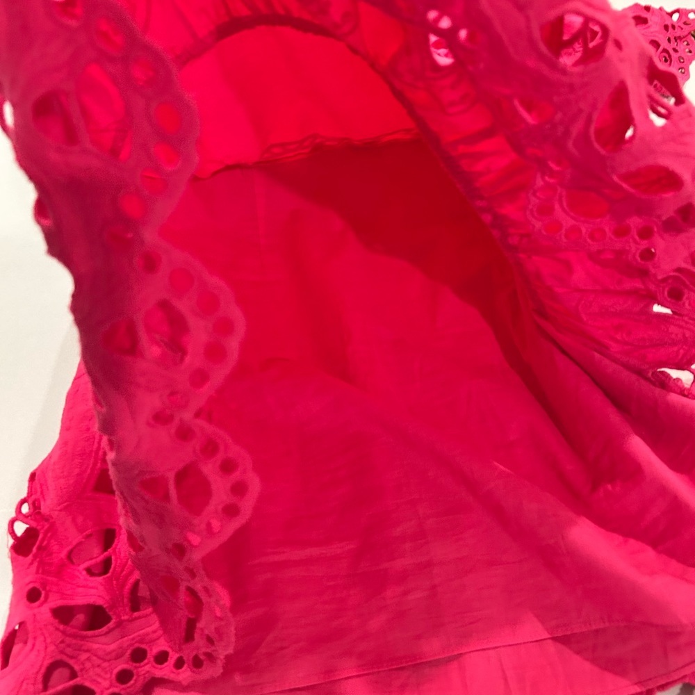 New Saylor Auroette Eyelet Puff‎ Sleeve Cotton Poplin Dress in Hot Pink Size XS - Picture 10 of 14